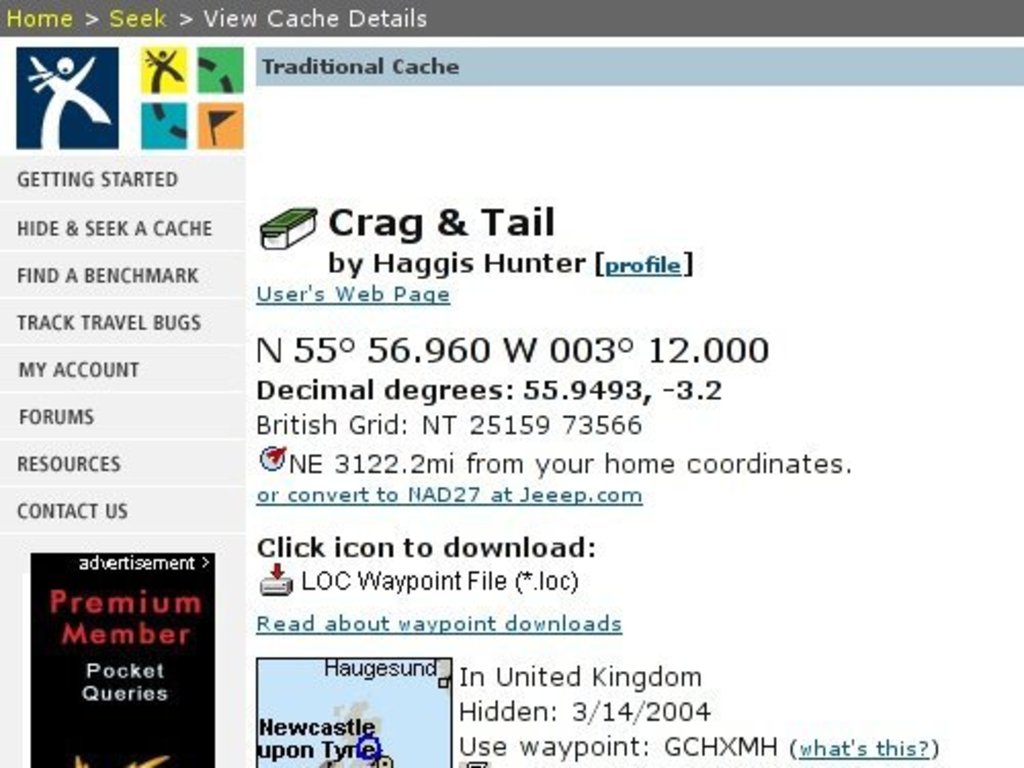 Geocaching.com page with decimal degrees