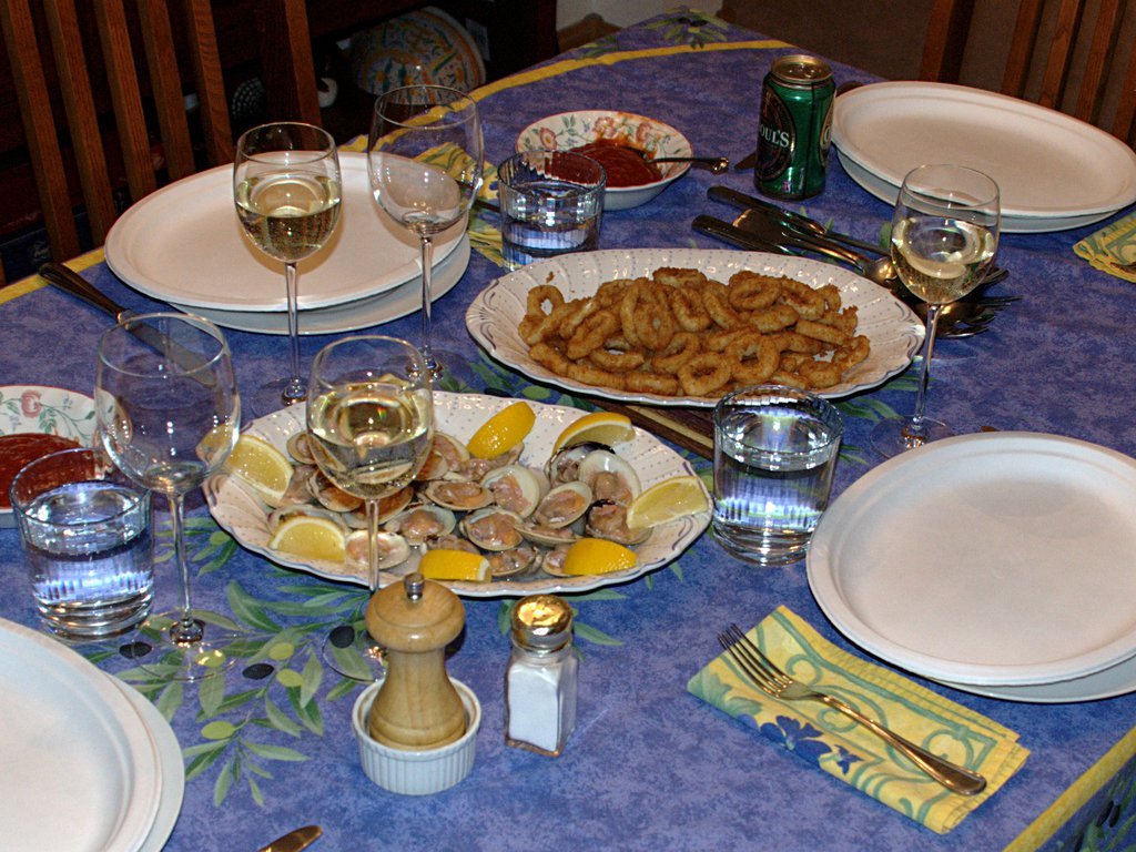 Clams and calamari (first and second courses)