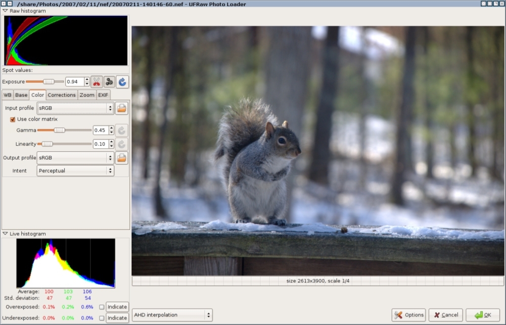 Screen shot of the UFRaw plugin for GIMP