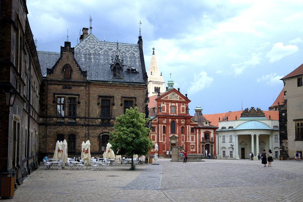 Prague Castle courtyard with St George's Basilica