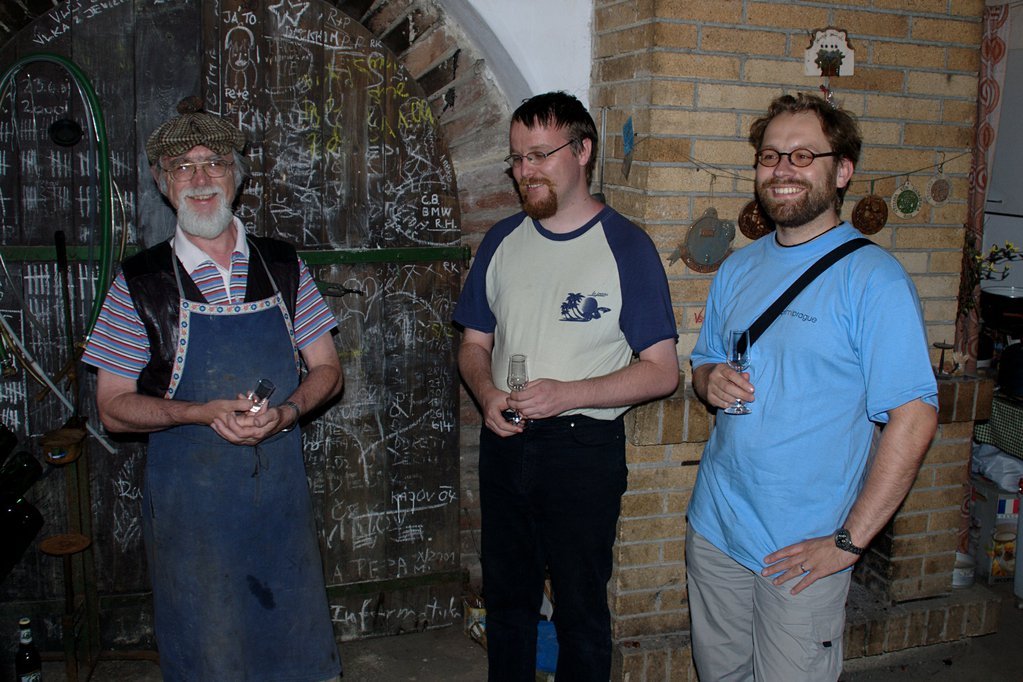 Mr. Ad&#225;mek, Petr, and Jirka in his cellar