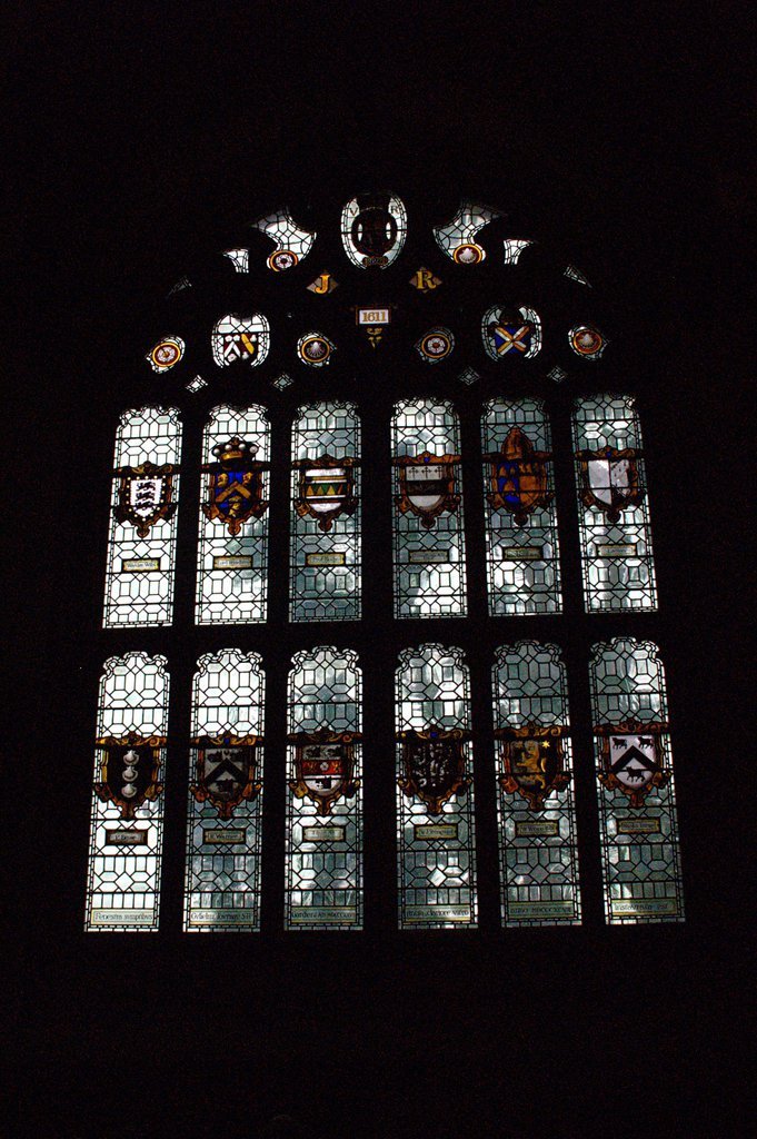 Stained glass in the Wadham College dining hall