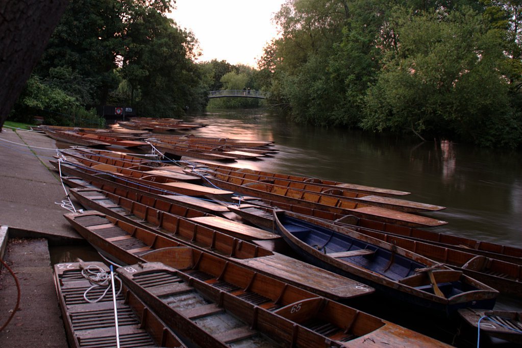 Sunset over punts at Cherwell Boat House