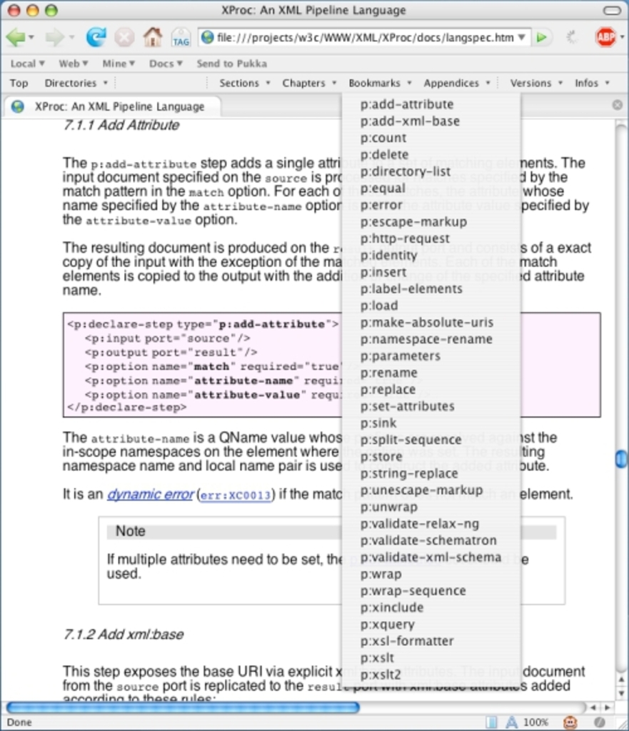 Site navigation bookmarks (XProc steps)
