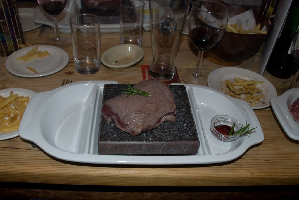Venison on the rock. Very, very hot rock.