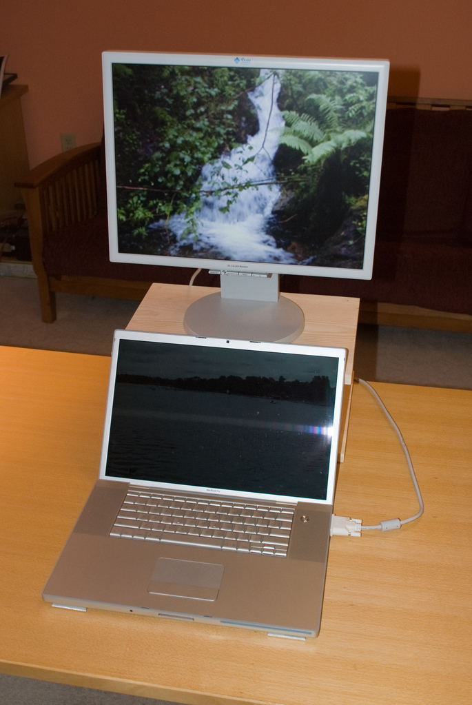 Laptop and monitor in place Laptop and monitor in place