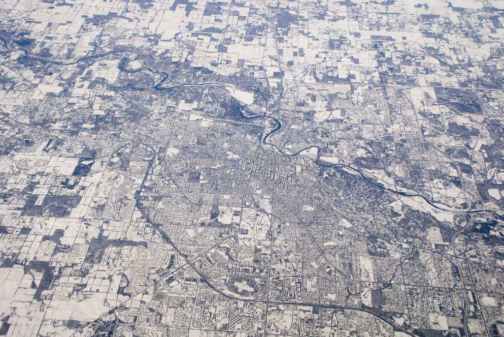 The midwest, snowy, from above