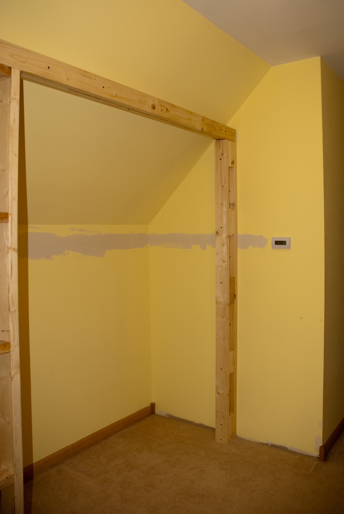 Towards the bedroom, working on framing