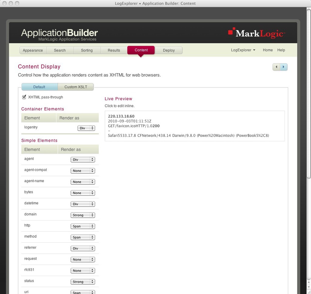 Configured content settings