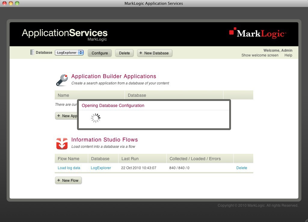 Opening database configuration