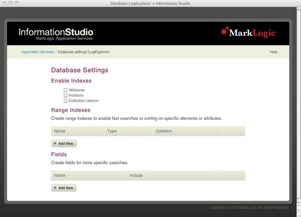 LogExplorer database settings