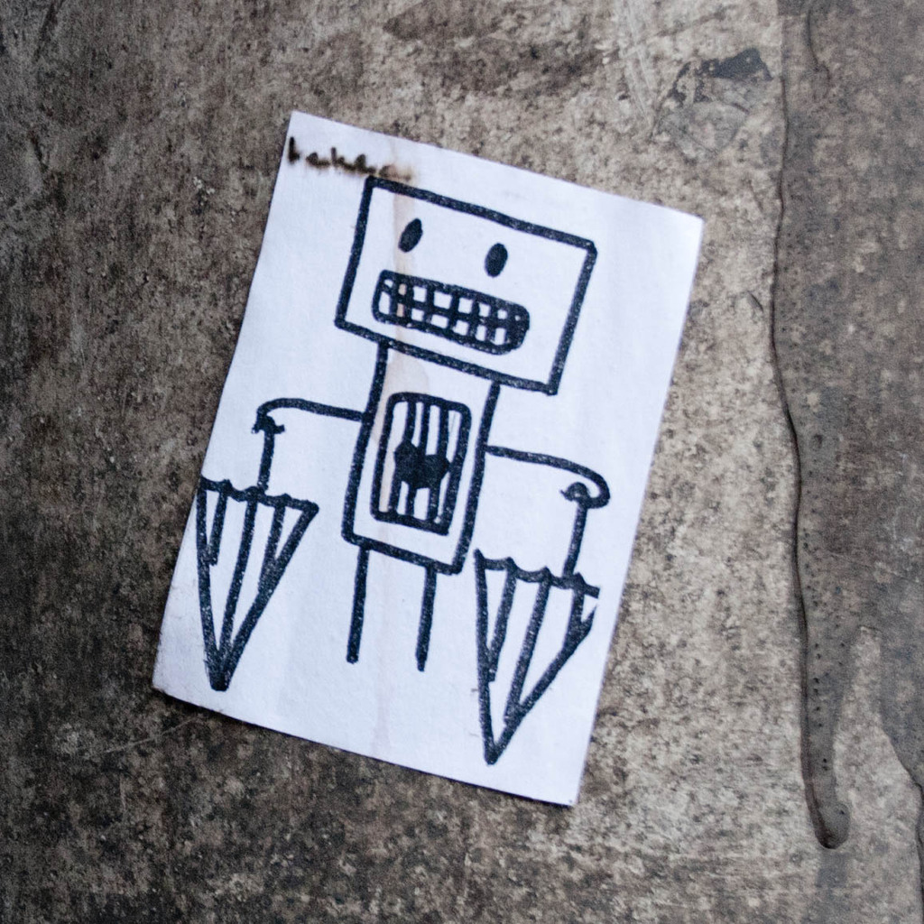 Robot, heart, umbrellas