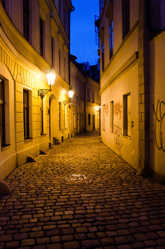 Prague street by night