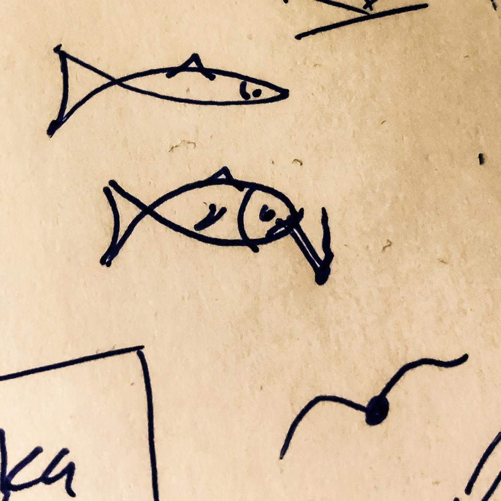 A fish, a bird, and an angry fish smoking a cigarette 