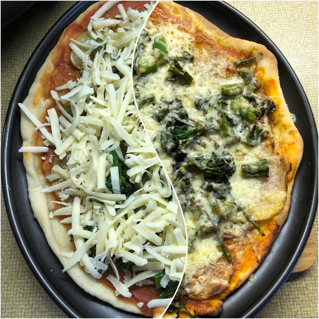 Potato, broccoli, and cheddar pizza