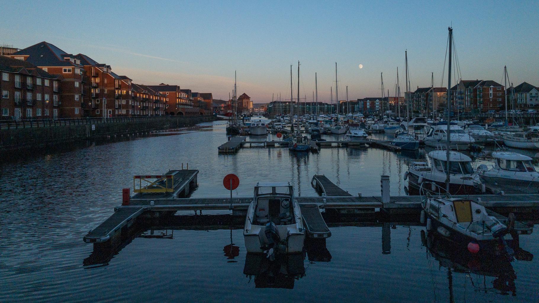 Moonrise over Swansea marina