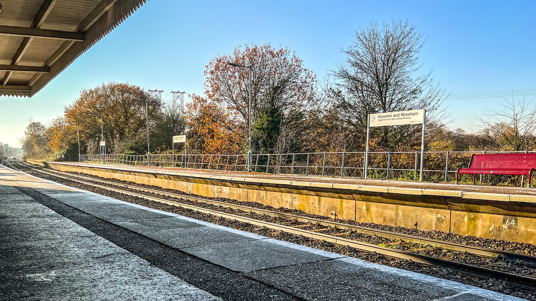 The platform at Hoveton and Wroxham station.