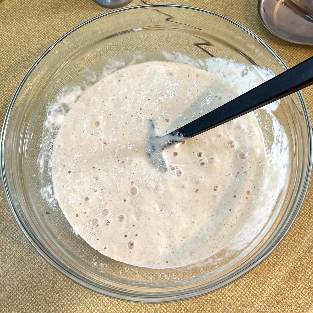 Sourdough starter mixed with a little water and baking soda.