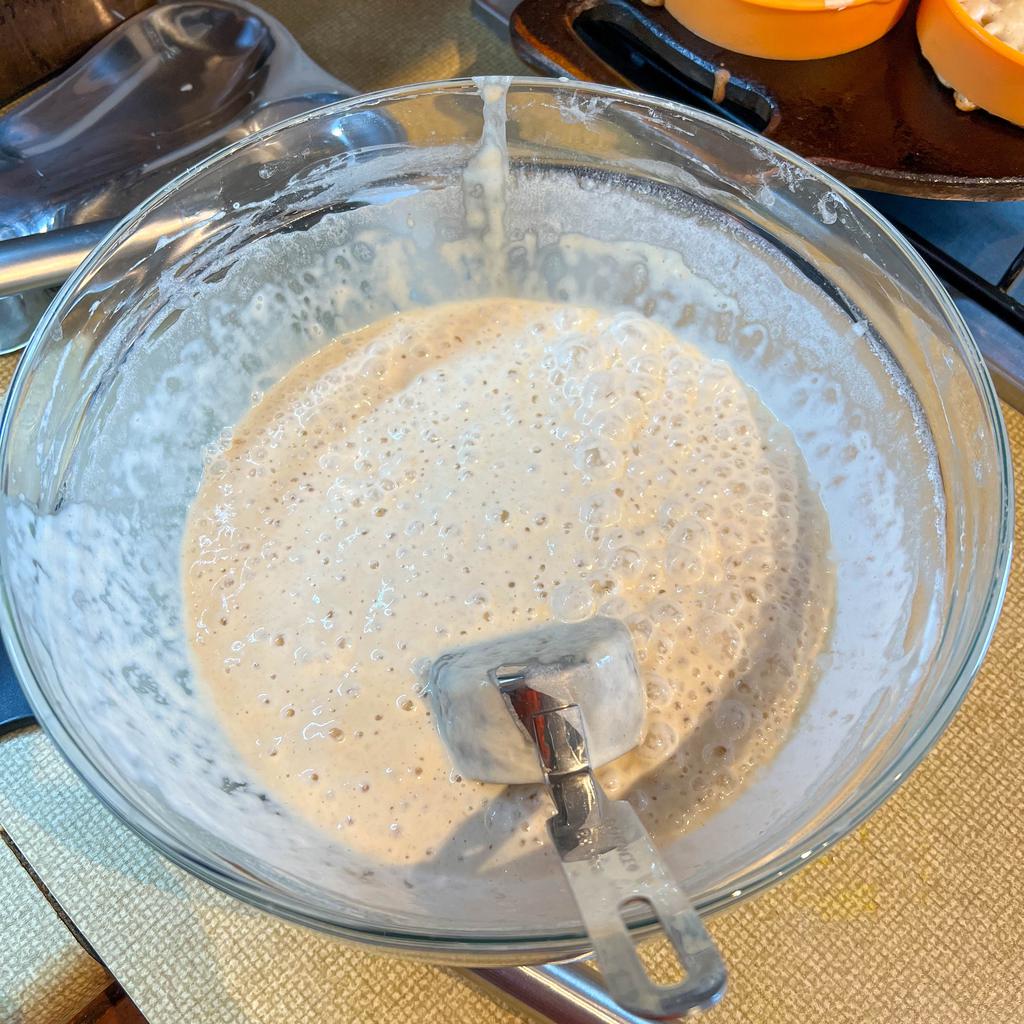 A very bubbly bowl of crumpet batter