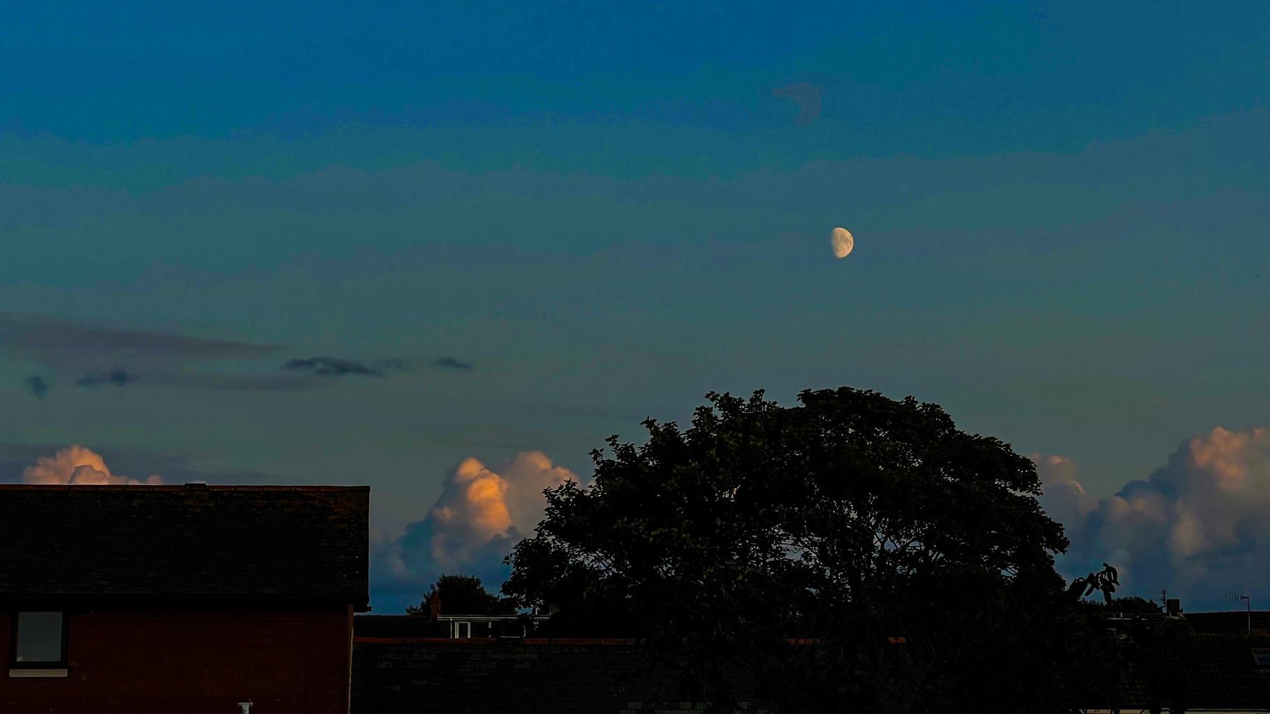 Moon and clouds over Swansea bay.